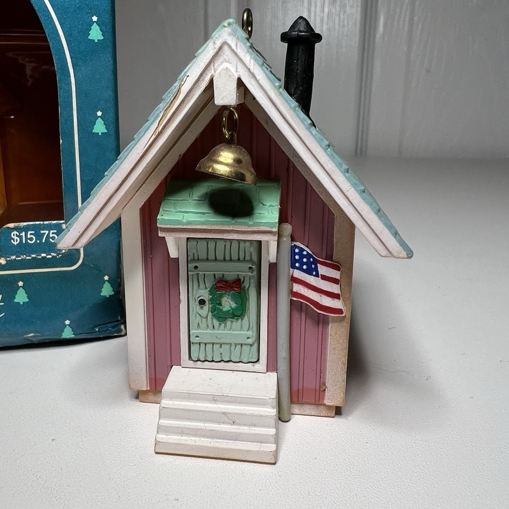 Vintage Hallmark 1985 Little Red Schoolhouse Holiday Magic Lighted Ornament 2.5"